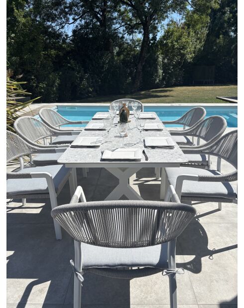 Ensemble repas de jardin Abella 8 places blanc/gris