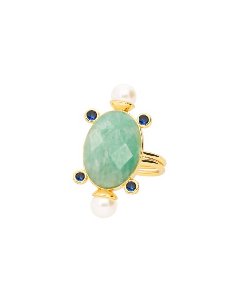 Bague ajustable Palm vibes bleu vert