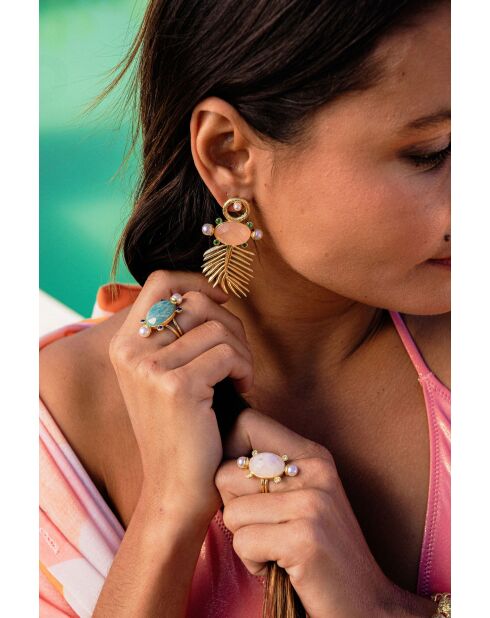 Bague ajustable Palm vibes bleu vert