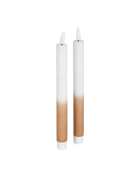 2 zweifarbige LED-Kerzen BTE Candle 2xAAA weiß/kamel - D2xh25 cm