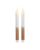 2 tweekleurige LED-kaarsen BTE Candle 2xAAA wit/camel - D2xh25 cm