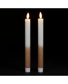 2 tweekleurige LED-kaarsen BTE Candle 2xAAA wit/camel - D2xh25 cm