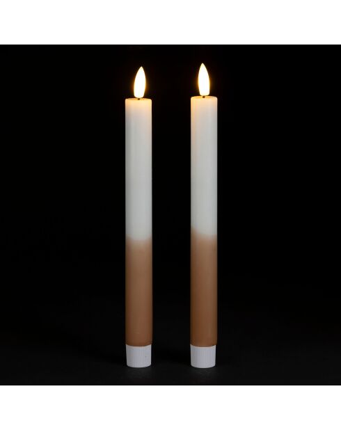 2 zweifarbige LED-Kerzen BTE Candle 2xAAA weiß/kamel - D2xh25 cm