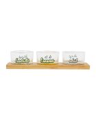 3 ramequins avec plateau Pina Colada verts/jaunes - D8,5xH5/31x10,5 cm
