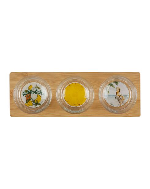 3 ramequins avec plateau Pina Colada verts/jaunes - D8,5xH5/31x10,5 cm