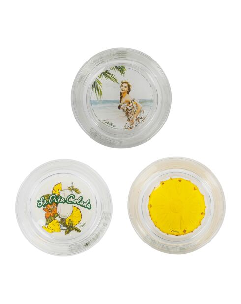 3 ramequins avec plateau Pina Colada verts/jaunes - D8,5xH5/31x10,5 cm