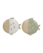 2 plats poisson Posei blanc/vert d'eau - 19x18 cm