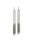 2 tweekleurige LED-kaarsen BTE Candle 2xAAA wit/salie - D2xh25 cm