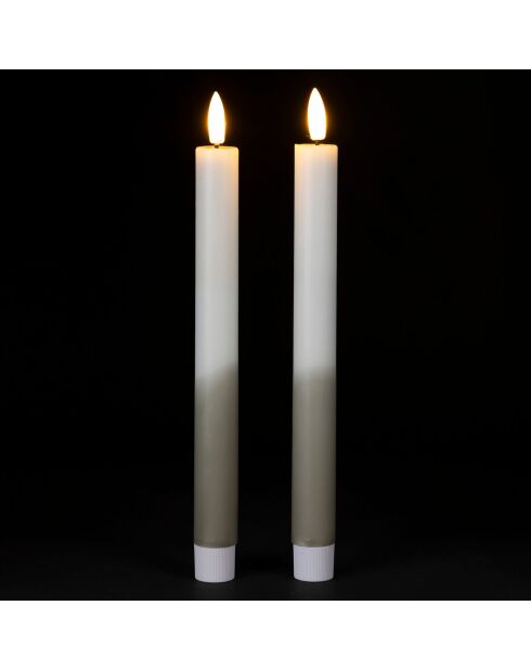 2 tweekleurige LED-kaarsen BTE Candle 2xAAA wit/salie - D2xh25 cm