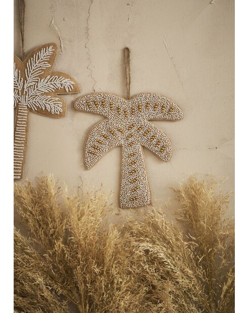 Déco murale palmier en coton Tropic Étoile naturel/blanc - 23,5x25 cm