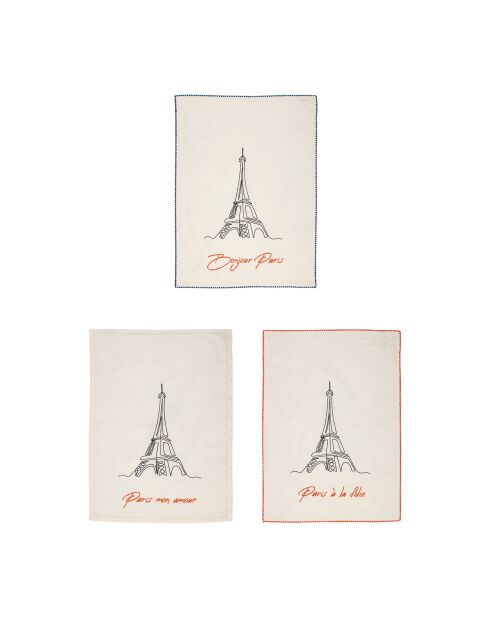 3 torchons brodés en coton Formidable blancs - 50x70 cm