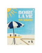 Plaque métal Pastis bleu ciel/jaune - 15x20 cm