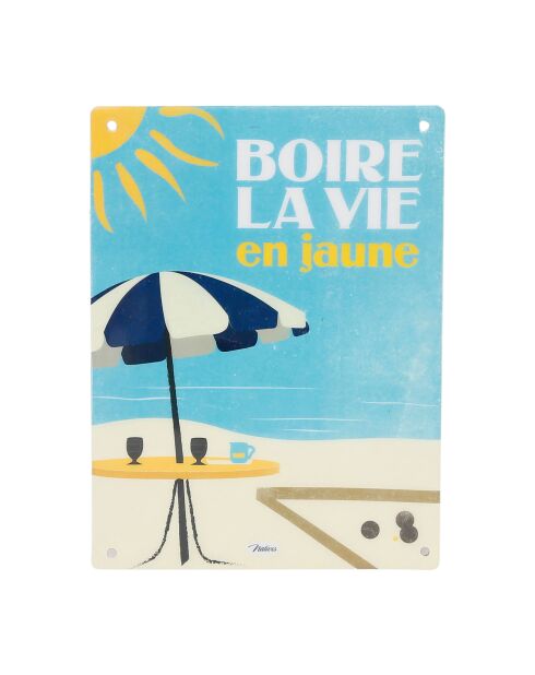 Plaque métal Pastis bleu ciel/jaune - 15x20 cm