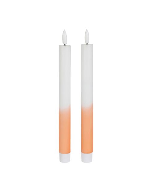2 zweifarbige LED-Kerzen BTE Candle 2xAAA weiß/koralle - D2xh25 cm