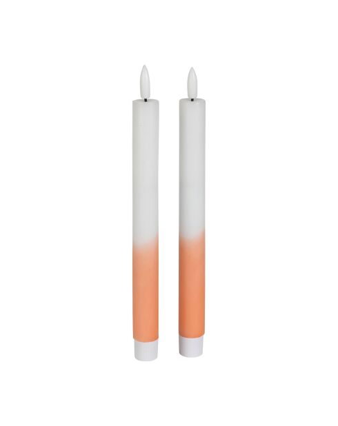 2 zweifarbige LED-Kerzen BTE Candle 2xAAA weiß/koralle - D2xh25 cm