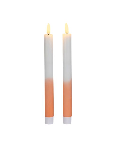 2 zweifarbige LED-Kerzen BTE Candle 2xAAA weiß/koralle - D2xh25 cm