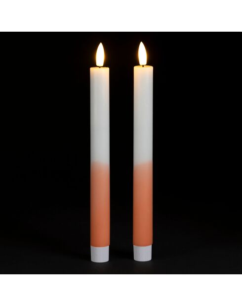 2 zweifarbige LED-Kerzen BTE Candle 2xAAA weiß/koralle - D2xh25 cm