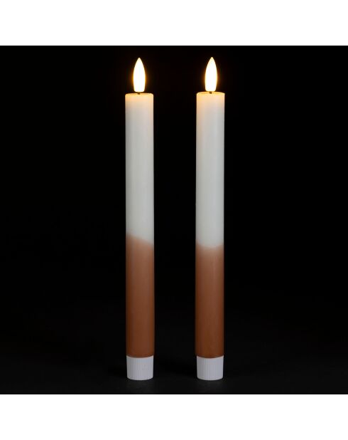 2 zweifarbige LED-Kerzen BTE Candle 2xAAA weiß/braun - D2xh25 cm