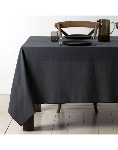 Chemin de table en coton lavé 170 g/m² Corino gris foncé - 160x50 cm