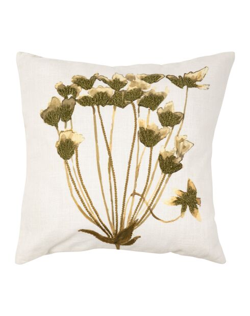 Kissenhülle aus Baumwolle mit weißer Blume/Khaki - 45x45 cm