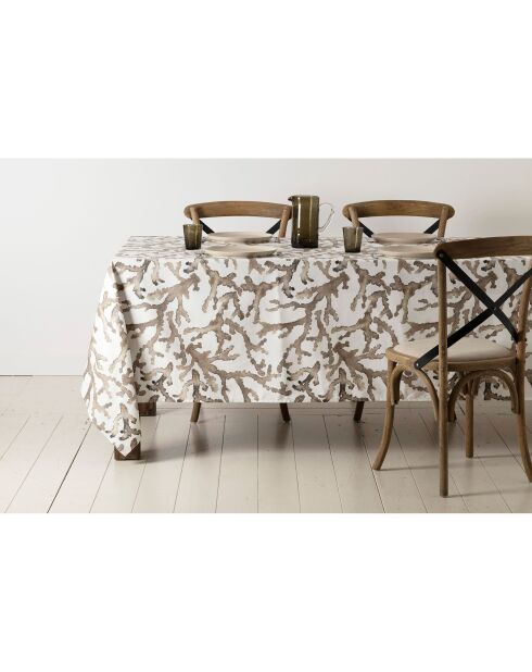 Chemin de table en coton 200 g/m² Estran blanc/brun - 160x50 cm