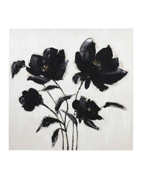 Peinture-tableau sur toile Fleurs noire/dorée - 100x100 cm