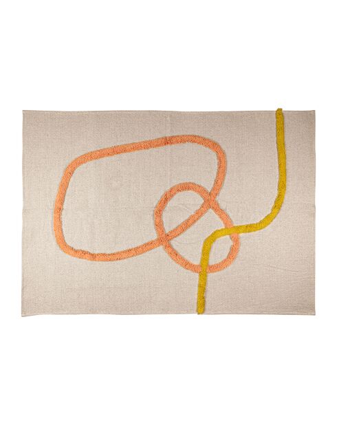 Tapis tufté en coton Funky écru/corail - 120x80 cm
