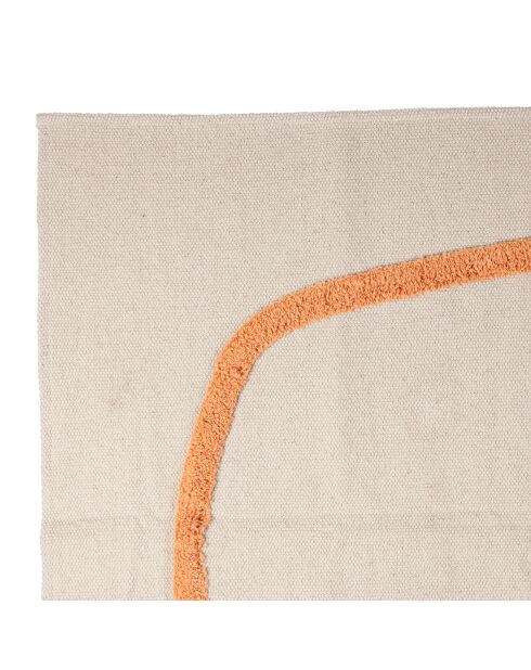 Tapis tufté en coton Funky écru/corail - 120x80 cm
