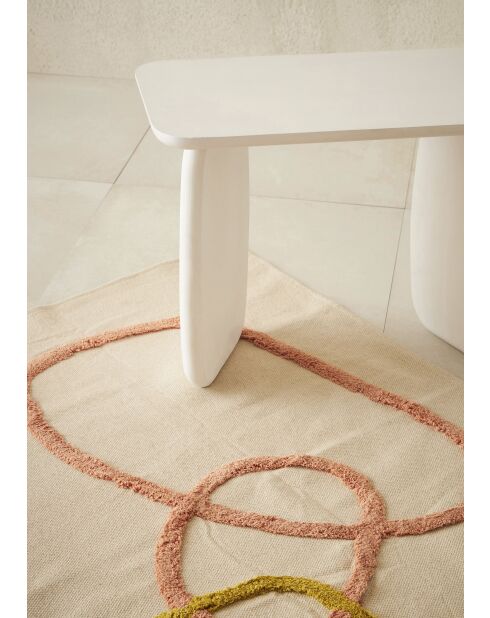 Tapis tufté en coton Funky écru/corail - 120x80 cm