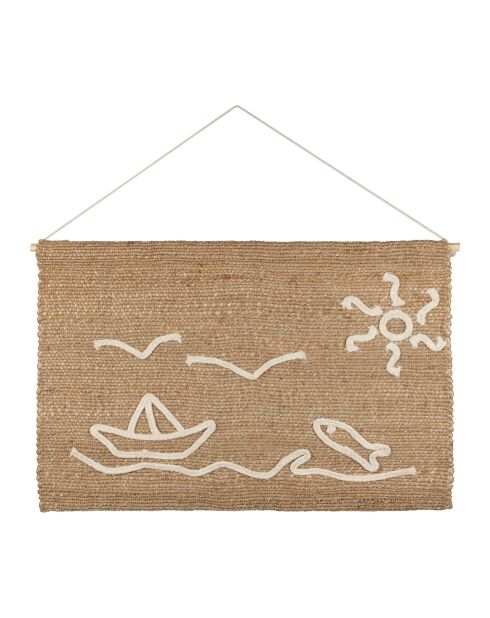 Toile en coton Été à la Mer naturel/blanc - 80x60 cm