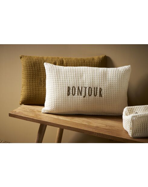 Beezz mosterdkleurige katoenen kussenhoes met honingraat - 50x30 cm