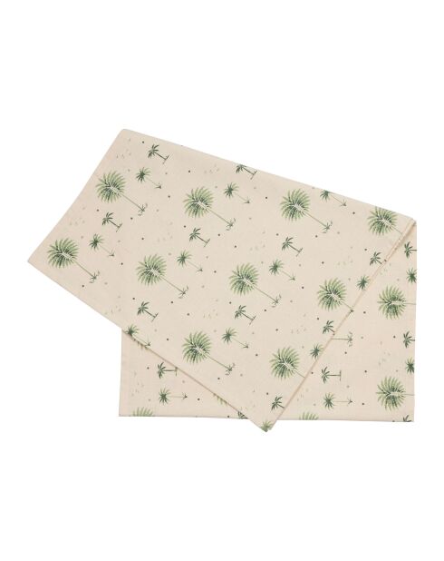 Chemin de table en coton Paya écru/vert - 160x50 cm