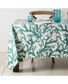 Nappe en coton 200 g/m² Estran blanche/émeraude - 160x160 cm