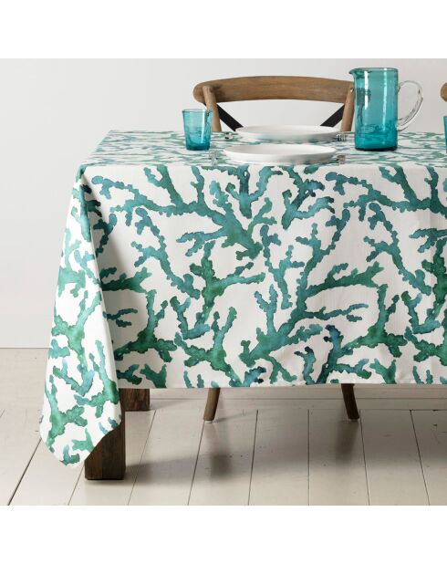 Nappe en coton 200 g/m² Estran blanche/émeraude - 160x160 cm