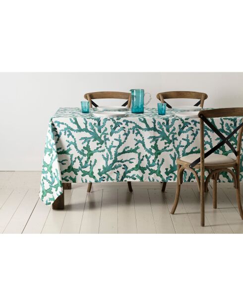 Nappe en coton 200 g/m² Estran blanche/émeraude - 160x160 cm
