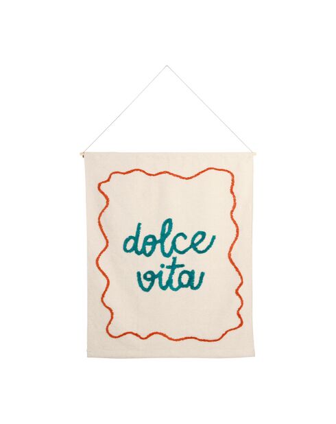 Toile en coton Dolce Vita écrue/émeraude - 125x150 cm