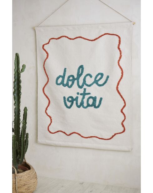 Toile en coton Dolce Vita écrue/émeraude - 125x150 cm