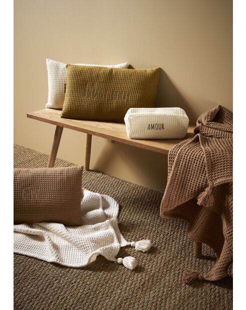 Beezz kussenhoes van taupe katoen met honingraat - 50x30 cm