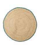 Tapis rond en coton Patchuca naturel/émeraude - D100 cm