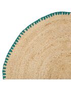 Tapis rond en coton Patchuca naturel/émeraude - D100 cm