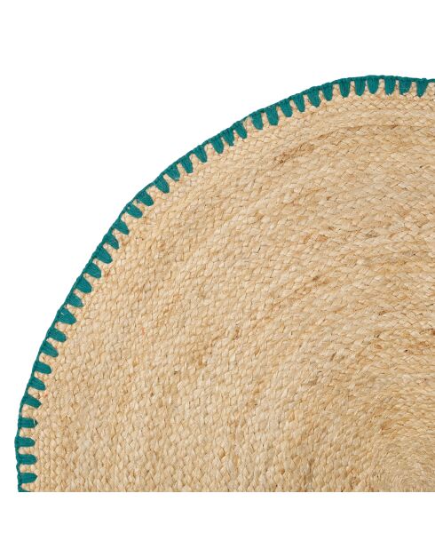 Tapis rond en coton Patchuca naturel/émeraude - D100 cm