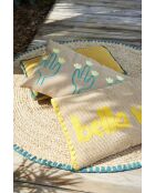 Tapis rond en coton Patchuca naturel/émeraude - D100 cm