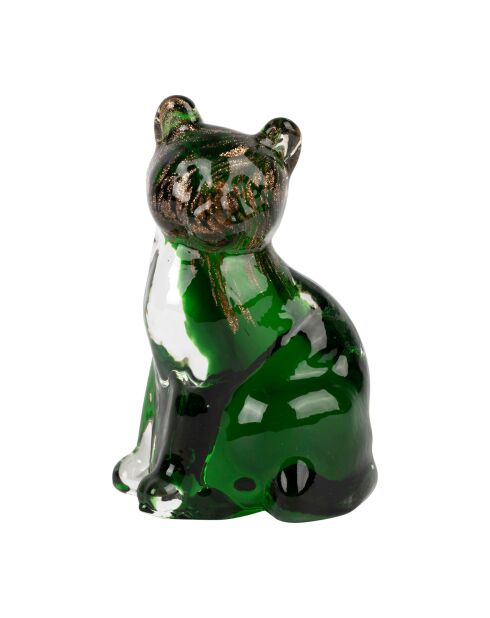 Déco chat Felin verte/dorée - 7x6xH9,5 cm