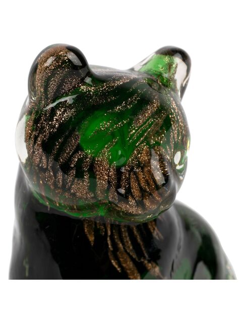 Déco chat Felin verte/dorée - 7x6xH9,5 cm