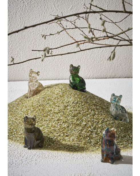 Déco chat Felin verte/dorée - 7x6xH9,5 cm