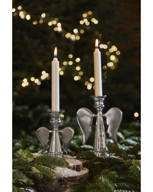 Zilvergrijze Angel aluminium kaarshouder - 15x6,5xH20,5 cm