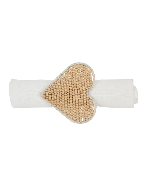 Rond de serviette cœur en coton naturel - D3,5 cm