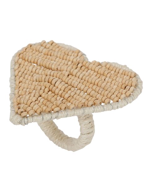 Rond de serviette cœur en coton naturel - D3,5 cm