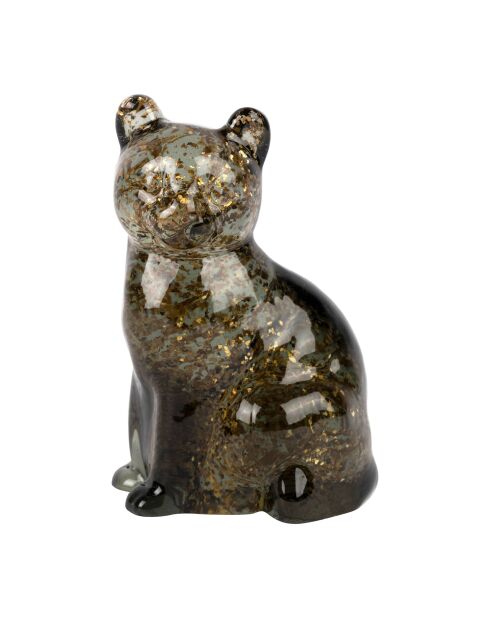Déco chat Felin fumée/dorée - 7x6xH9,5 cm