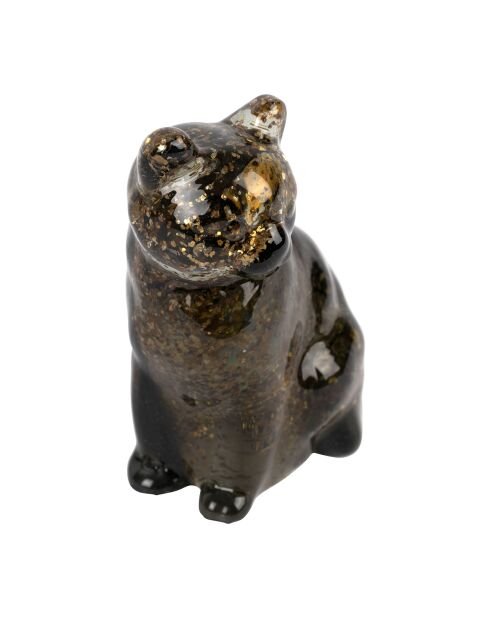 Déco chat Felin fumée/dorée - 7x6xH9,5 cm